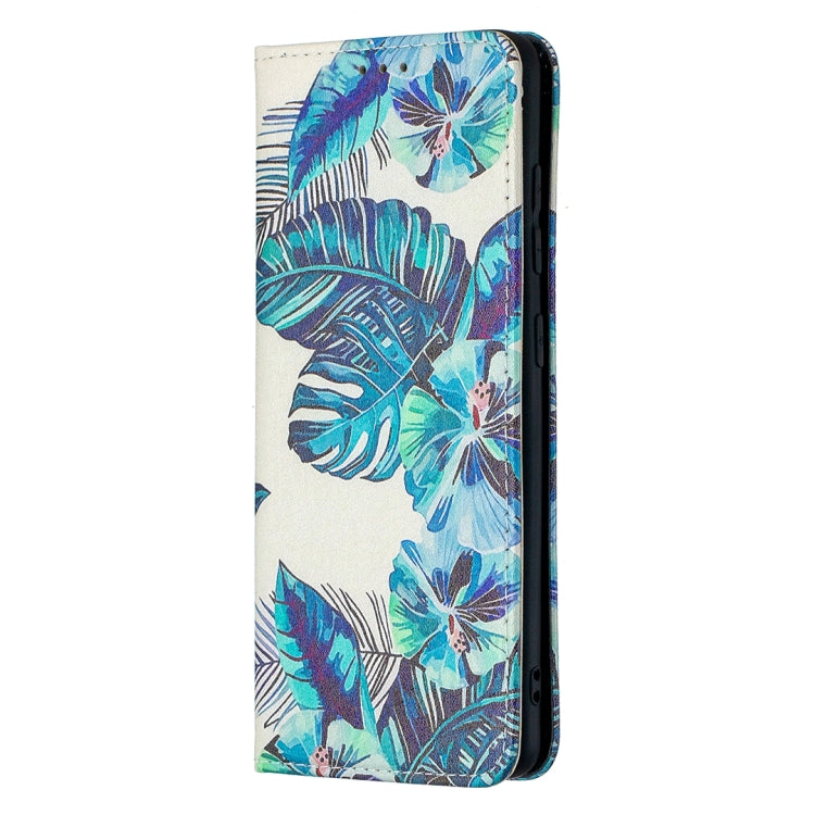 For Samsung Galaxy A51 Colored Drawing Pattern Invisible Magnetic Horizontal Flip PU Leather Case with Holder & Card Slots & Wallet(Blue Leaf) by buy2fix