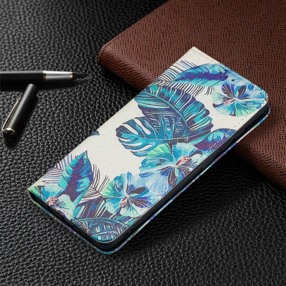 For Samsung Galaxy A51 Colored Drawing Pattern Invisible Magnetic Horizontal Flip PU Leather Case with Holder & Card Slots & Wallet(Blue Leaf) by buy2fix