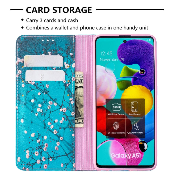 For Samsung Galaxy A51 Colored Drawing Pattern Invisible Magnetic Horizontal Flip PU Leather Case with Holder & Card Slots & Wallet(Plum Blossom) by buy2fix