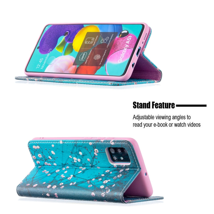 For Samsung Galaxy A51 Colored Drawing Pattern Invisible Magnetic Horizontal Flip PU Leather Case with Holder & Card Slots & Wallet(Plum Blossom) by buy2fix