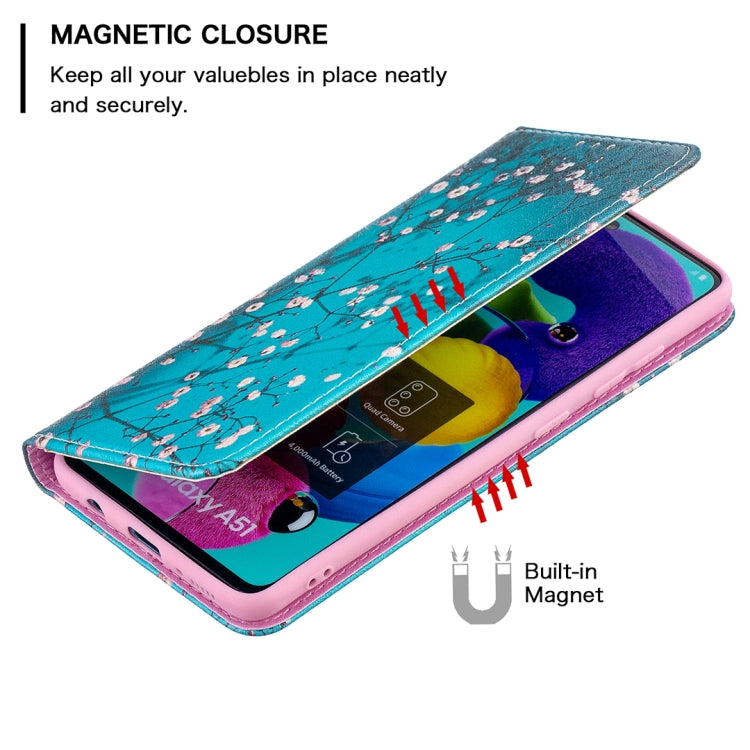For Samsung Galaxy A51 Colored Drawing Pattern Invisible Magnetic Horizontal Flip PU Leather Case with Holder & Card Slots & Wallet(Plum Blossom) by buy2fix