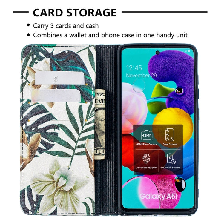 For Samsung Galaxy A51 Colored Drawing Pattern Invisible Magnetic Horizontal Flip PU Leather Case with Holder & Card Slots & Wallet(Red Leaves) by buy2fix