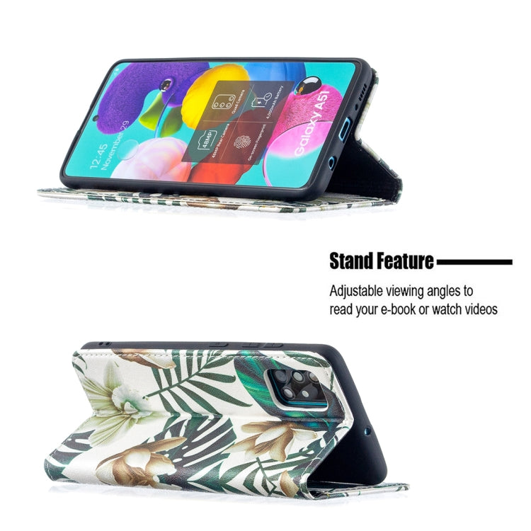 For Samsung Galaxy A51 Colored Drawing Pattern Invisible Magnetic Horizontal Flip PU Leather Case with Holder & Card Slots & Wallet(Red Leaves) by buy2fix
