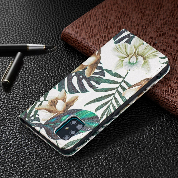 For Samsung Galaxy A51 Colored Drawing Pattern Invisible Magnetic Horizontal Flip PU Leather Case with Holder & Card Slots & Wallet(Red Leaves) by buy2fix