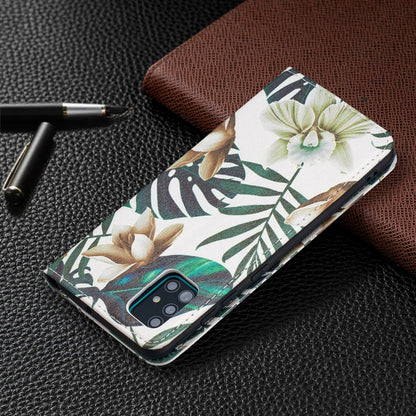 For Samsung Galaxy A51 Colored Drawing Pattern Invisible Magnetic Horizontal Flip PU Leather Case with Holder & Card Slots & Wallet(Red Leaves) by buy2fix