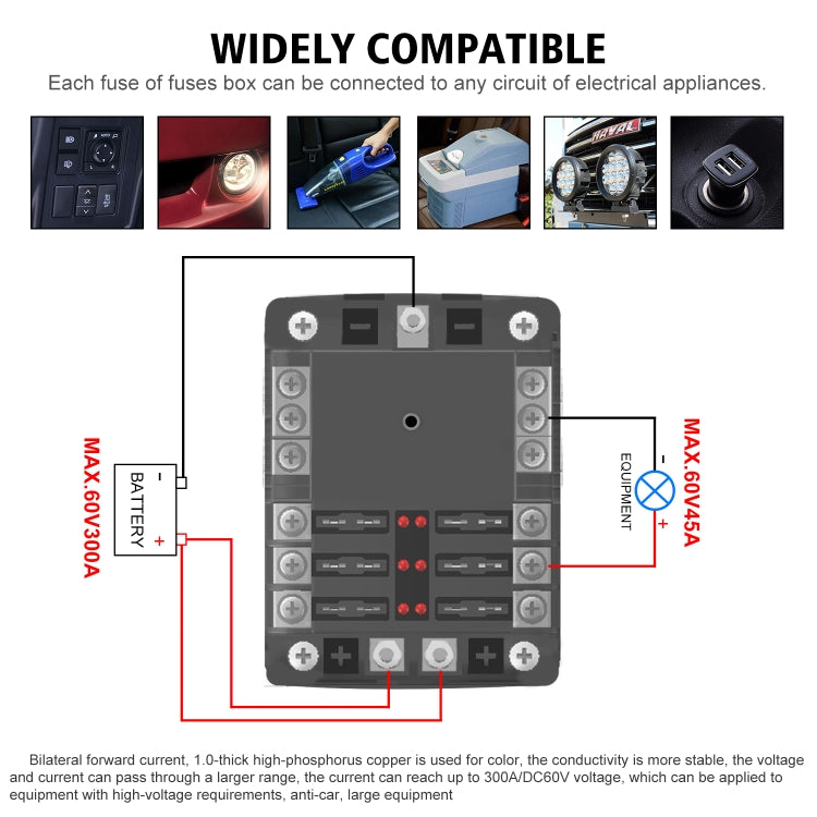 CS-1222A1 High Current Independent Positive and Negative 6-way LED Indicator Plug Fuse Box - Fuse by buy2fix | Online Shopping UK | buy2fix