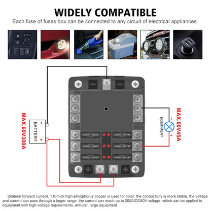 CS-1222A1 High Current Independent Positive and Negative 6-way LED Indicator Plug Fuse Box - Fuse by buy2fix | Online Shopping UK | buy2fix