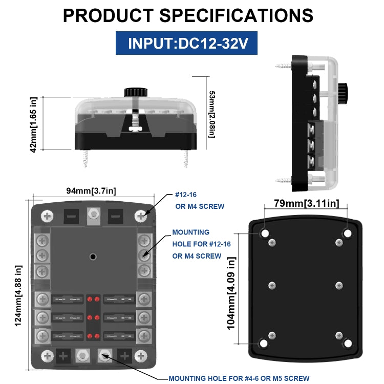 CS-1222A1 High Current Independent Positive and Negative 6-way LED Indicator Plug Fuse Box - Fuse by buy2fix | Online Shopping UK | buy2fix