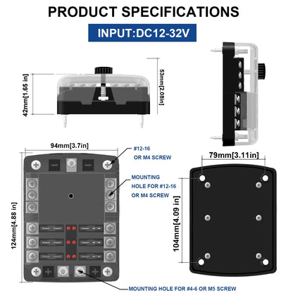 CS-1222A1 High Current Independent Positive and Negative 6-way LED Indicator Plug Fuse Box - Fuse by buy2fix | Online Shopping UK | buy2fix