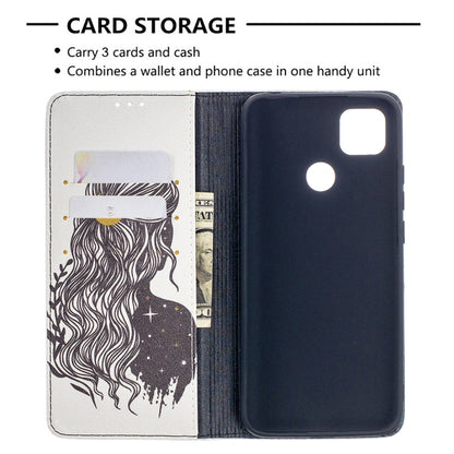 For Xiaomi Redmi 9C Colored Drawing Pattern Invisible Magnetic Horizontal Flip PU Leather Case with Holder & Card Slots & Wallet(Girl) - Xiaomi Cases by buy2fix | Online Shopping UK | buy2fix