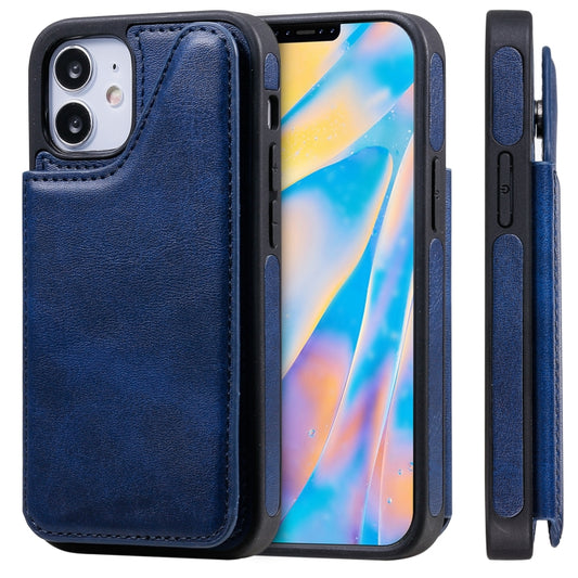 For iPhone 12 mini Shockproof Calf Texture Protective Case with Holder & Card Slots & Frame (Blue) - iPhone 12 mini Cases by buy2fix | Online Shopping UK | buy2fix