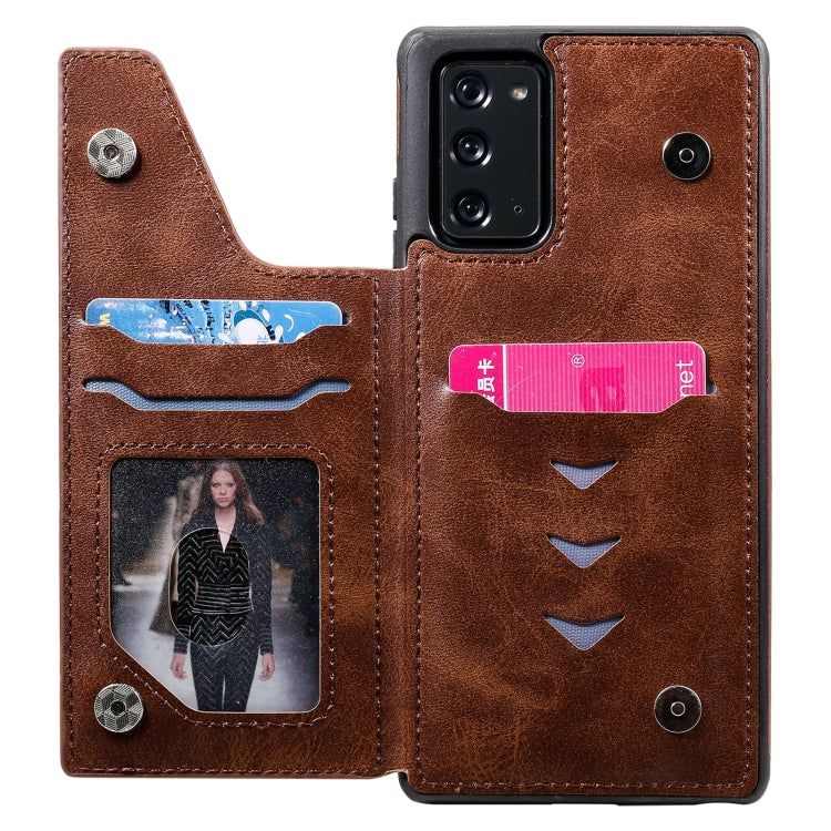 Shockproof Calf Texture Protective Case with Holder & Card Slots & Frame For Samsung Galaxy Note20(Coffee) by buy2fix