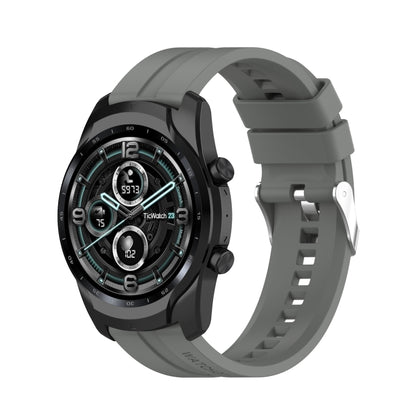 For TicWatch Pro 3 Silicone Watch Band with Silver Steel Buckle(Grey) - Watch Bands by buy2fix | Online Shopping UK | buy2fix