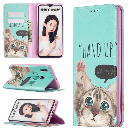 For Huawei P smart 2019 Colored Drawing Pattern Invisible Magnetic Horizontal Flip PU Leather Case with Holder & Card Slots & Wallet(Cat) - Huawei Cases by buy2fix | Online Shopping UK | buy2fix