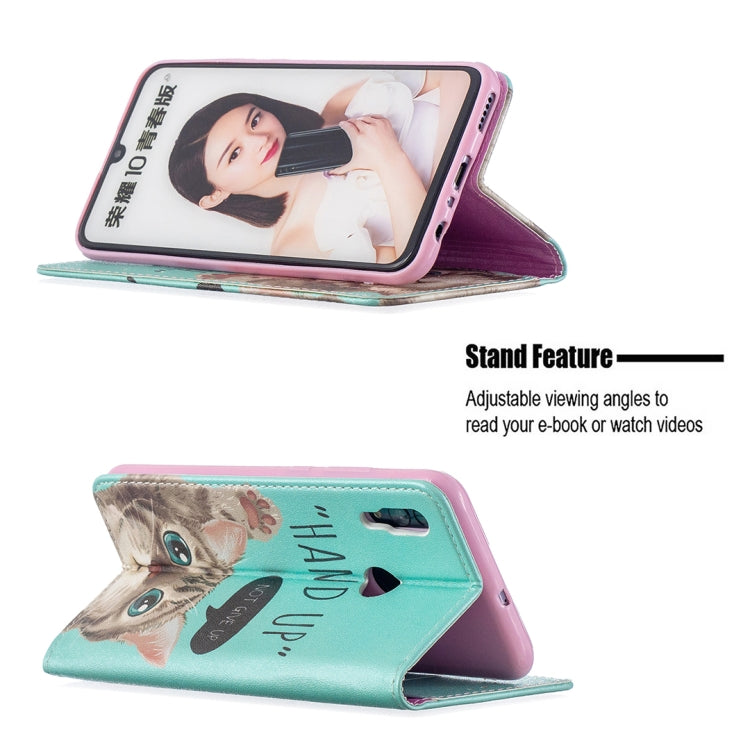 For Huawei P smart 2019 Colored Drawing Pattern Invisible Magnetic Horizontal Flip PU Leather Case with Holder & Card Slots & Wallet(Cat) - Huawei Cases by buy2fix | Online Shopping UK | buy2fix
