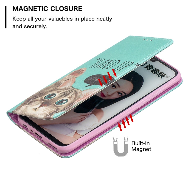 For Huawei P smart 2019 Colored Drawing Pattern Invisible Magnetic Horizontal Flip PU Leather Case with Holder & Card Slots & Wallet(Cat) - Huawei Cases by buy2fix | Online Shopping UK | buy2fix