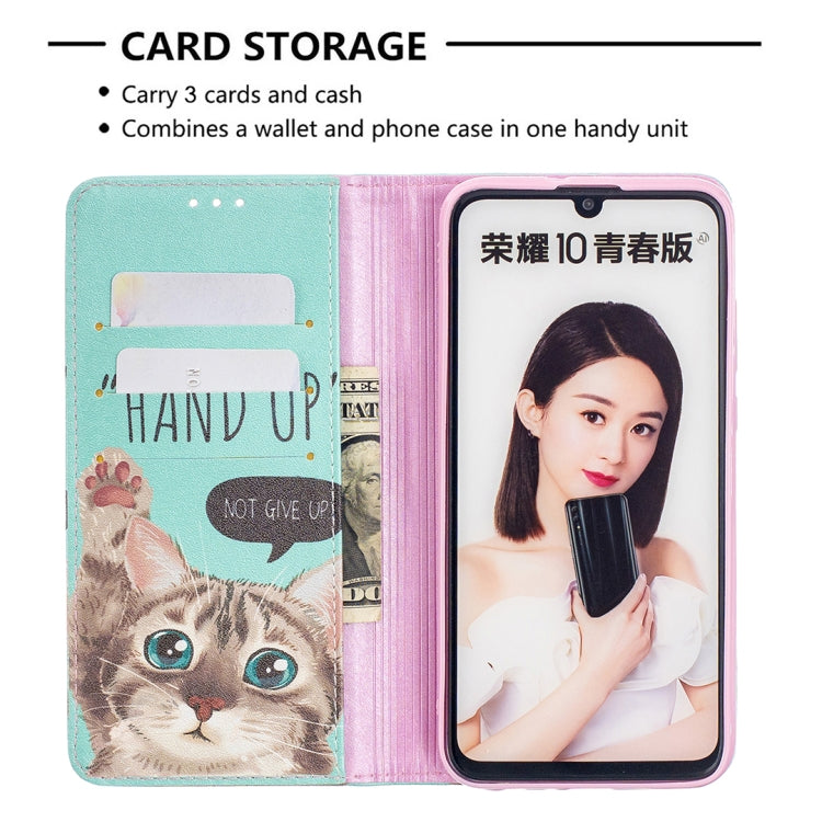 For Huawei P smart 2019 Colored Drawing Pattern Invisible Magnetic Horizontal Flip PU Leather Case with Holder & Card Slots & Wallet(Cat) - Huawei Cases by buy2fix | Online Shopping UK | buy2fix