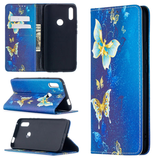 For Huawei P smart Z Colored Drawing Pattern Invisible Magnetic Horizontal Flip PU Leather Case with Holder & Card Slots & Wallet(Gold Butterflies) - Huawei Cases by buy2fix | Online Shopping UK | buy2fix
