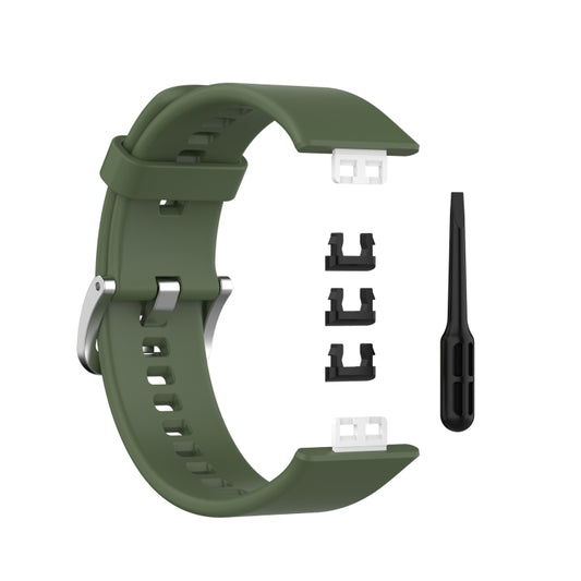 For Huawei Watch Fit Silicone Watch Band with Stainless Steel Buckle(Dark Green) by buy2fix