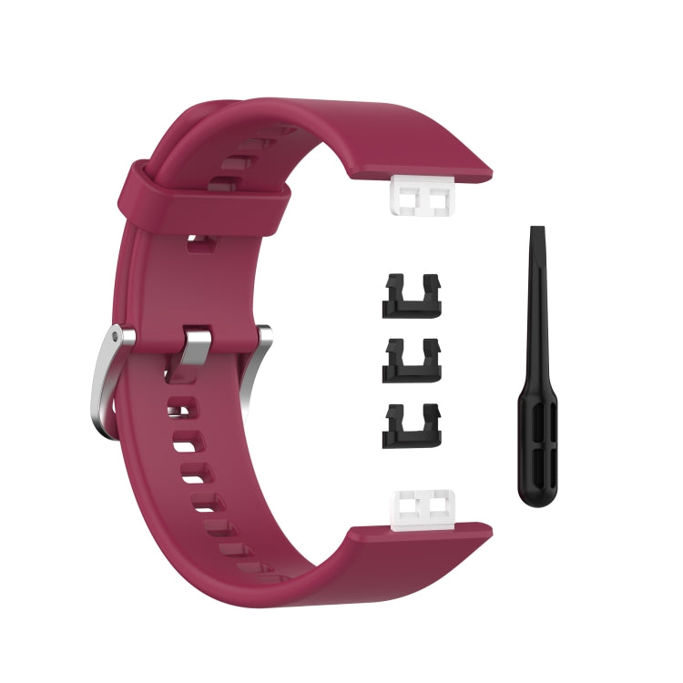 For Huawei Watch Fit Silicone Watch Band with Stainless Steel Buckle(Wine Red) by buy2fix