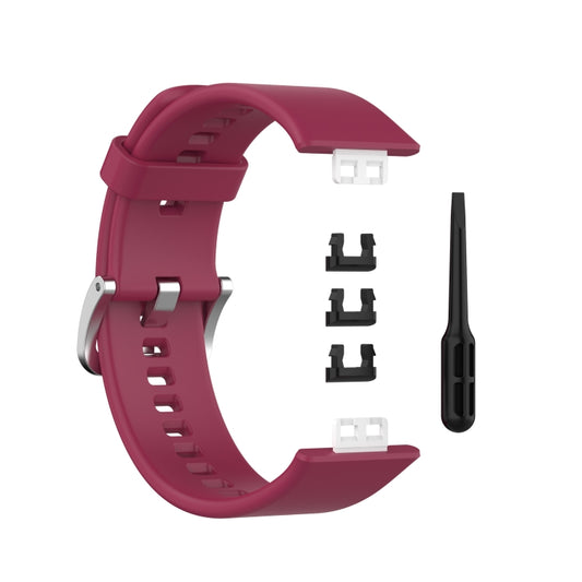 For Huawei Watch Fit Silicone Watch Band with Stainless Steel Buckle(Wine Red) by buy2fix