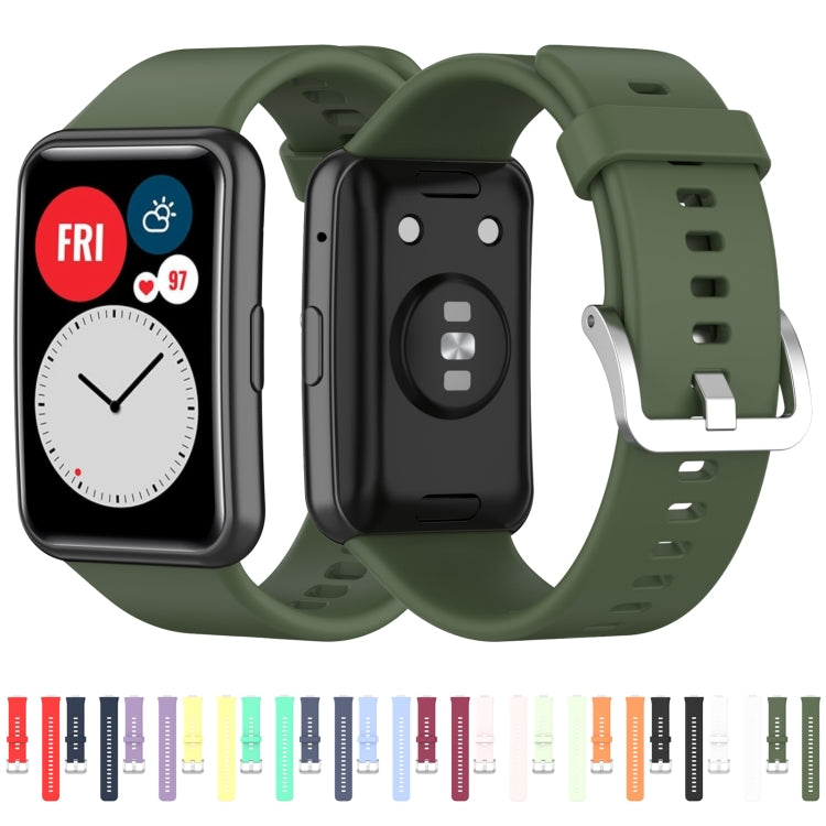 For Huawei Watch Fit Silicone Watch Band with Stainless Steel Buckle(Bright Green) by buy2fix