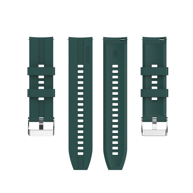 For Huawei Watch GT 2 46mm Silicone  Watch Band with Silver Buckle(Dark Green) - Watch Bands by buy2fix | Online Shopping UK | buy2fix