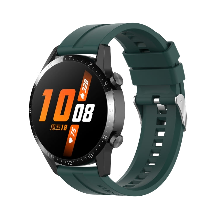 For Huawei Watch GT 2 46mm Silicone  Watch Band with Silver Buckle(Dark Green) - Watch Bands by buy2fix | Online Shopping UK | buy2fix
