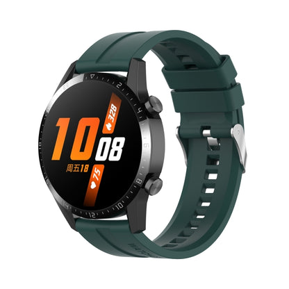 For Huawei Watch GT 2 46mm Silicone  Watch Band with Silver Buckle(Dark Green) - Watch Bands by buy2fix | Online Shopping UK | buy2fix
