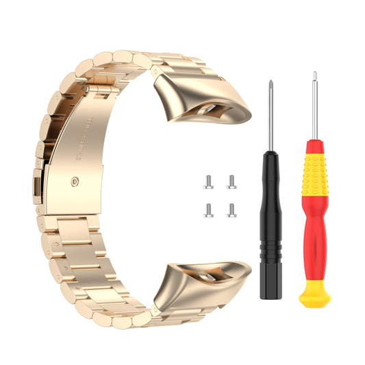 For Garmin Forerunner 45 / 45S / Swim 2 Universal Three Beads Stainless Steel Watch Band(Champagne Gold) - Watch Bands by buy2fix | Online Shopping UK | buy2fix