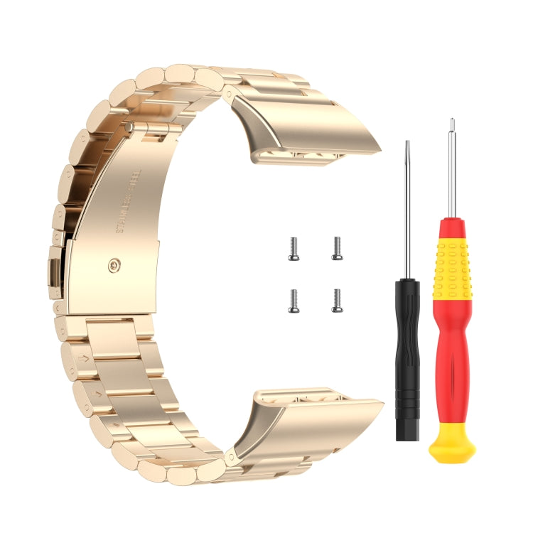 For Garmin Forerunner 35 / 30 Universal Three Beads Stainless Steel Watch Band(Champagne Gold() - Watch Bands by buy2fix | Online Shopping UK | buy2fix