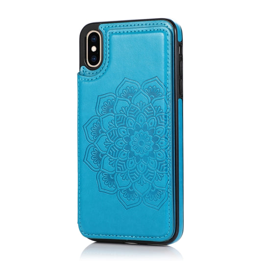 For iPhone X / XS Double Buckle Mandala Pattern PU+TPU Protective Case with Card Slots & Holder & Photo Frame(Blue) - More iPhone Cases by buy2fix | Online Shopping UK | buy2fix