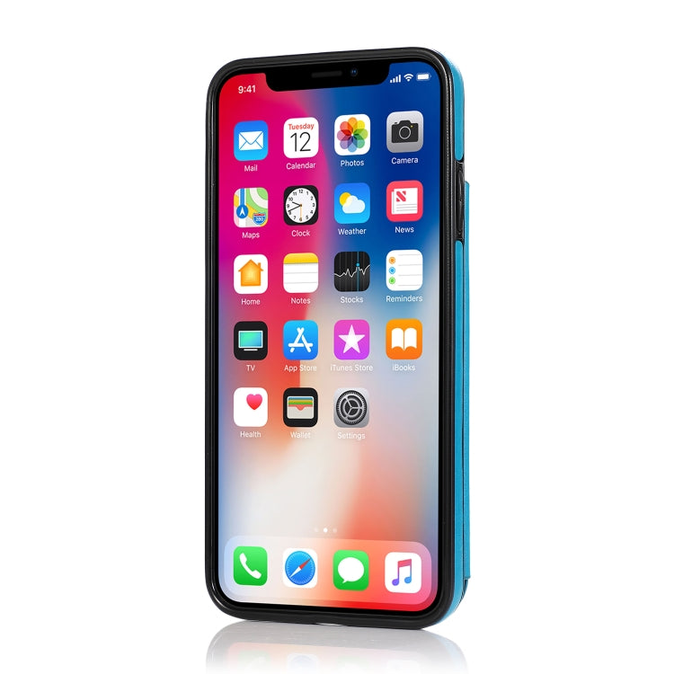 For iPhone X / XS Double Buckle Mandala Pattern PU+TPU Protective Case with Card Slots & Holder & Photo Frame(Blue) - More iPhone Cases by buy2fix | Online Shopping UK | buy2fix
