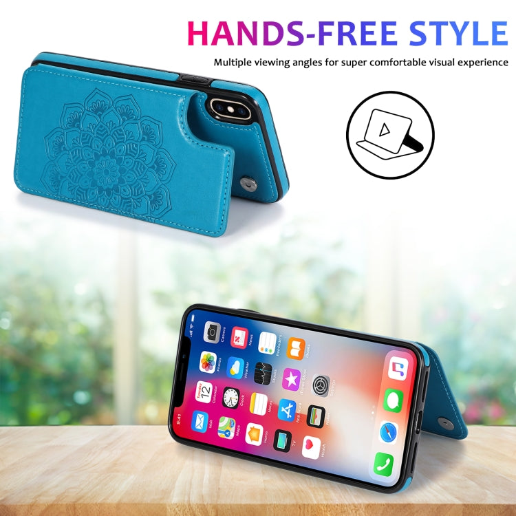 For iPhone X / XS Double Buckle Mandala Pattern PU+TPU Protective Case with Card Slots & Holder & Photo Frame(Blue) - More iPhone Cases by buy2fix | Online Shopping UK | buy2fix