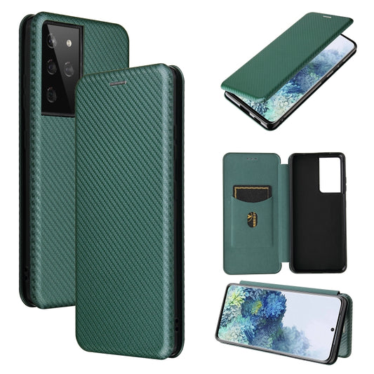 For Samsung Galaxy S21 Ultra 5G Carbon Fiber Texture Horizontal Flip TPU + PC + PU Leather Case with Card Slot(Green) - Galaxy S21 Ultra 5G Cases by buy2fix | Online Shopping UK | buy2fix