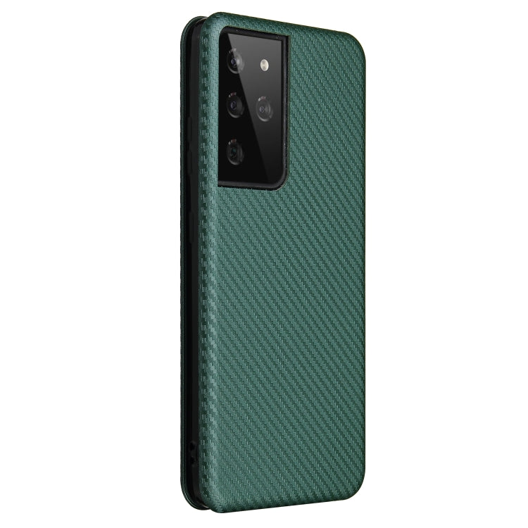 For Samsung Galaxy S21 Ultra 5G Carbon Fiber Texture Horizontal Flip TPU + PC + PU Leather Case with Card Slot(Green) - Galaxy S21 Ultra 5G Cases by buy2fix | Online Shopping UK | buy2fix