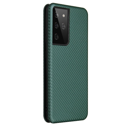 For Samsung Galaxy S21 Ultra 5G Carbon Fiber Texture Horizontal Flip TPU + PC + PU Leather Case with Card Slot(Green) - Galaxy S21 Ultra 5G Cases by buy2fix | Online Shopping UK | buy2fix