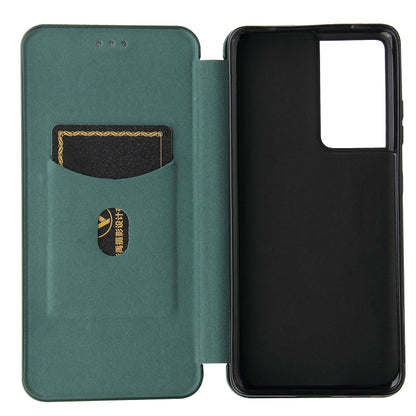 For Samsung Galaxy S21 Ultra 5G Carbon Fiber Texture Horizontal Flip TPU + PC + PU Leather Case with Card Slot(Green) - Galaxy S21 Ultra 5G Cases by buy2fix | Online Shopping UK | buy2fix