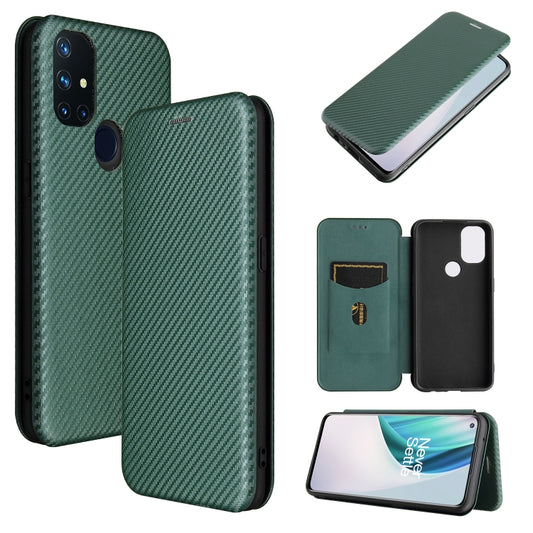 For OnePlus Nord N10 5G Carbon Fiber Texture Horizontal Flip TPU + PC + PU Leather Case with Card Slot(Green) - OnePlus Cases by buy2fix | Online Shopping UK | buy2fix