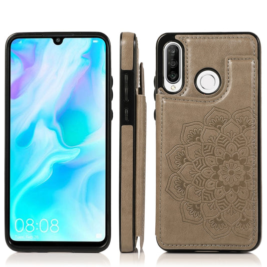 For Huawei P30 Lite Double Buckle Mandala Pattern PU+TPU Protective Case with Card Slots & Holder & Photo Frame(Grey) - Huawei Cases by buy2fix | Online Shopping UK | buy2fix