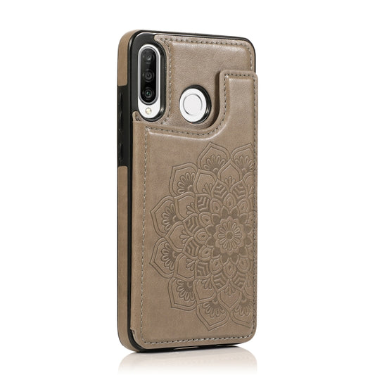 For Huawei P30 Lite Double Buckle Mandala Pattern PU+TPU Protective Case with Card Slots & Holder & Photo Frame(Grey) - Huawei Cases by buy2fix | Online Shopping UK | buy2fix