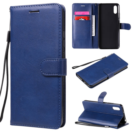For Xiaomi Redmi 9A Solid Color Horizontal Flip Protective Leather Case with Holder & Card Slots & Wallet & Photo Frame & Lanyard(Blue) - Xiaomi Cases by buy2fix | Online Shopping UK | buy2fix