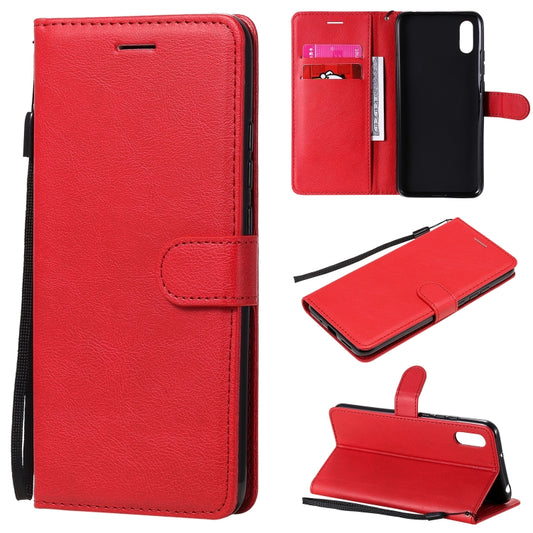 For Xiaomi Redmi 9A Solid Color Horizontal Flip Protective Leather Case with Holder & Card Slots & Wallet & Photo Frame & Lanyard(Red) - Xiaomi Cases by buy2fix | Online Shopping UK | buy2fix