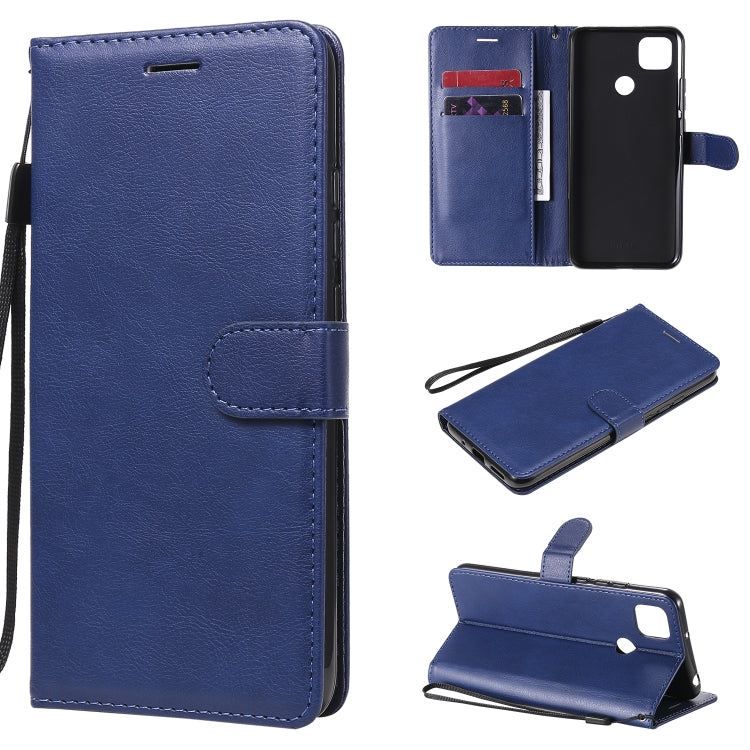 For Xiaomi Redmi 9C Solid Color Horizontal Flip Protective Leather Case with Holder & Card Slots & Wallet & Photo Frame & Lanyard(Blue) - Xiaomi Cases by buy2fix | Online Shopping UK | buy2fix