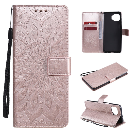 For Motorola Moto G 5G Plus Pressed Printing Sunflower Pattern Horizontal Flip PU Leather Case with Holder & Card Slots & Wallet & Lanyard(Rose Gold)