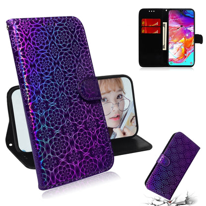 For Galaxy A70 Solid Color Colorful Magnetic Buckle Horizontal Flip PU Leather Case with Holder & Card Slots & Wallet & Lanyard(Purple) by buy2fix