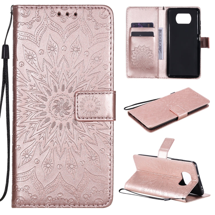 For Xiaomi Poco X3 NFC Pressed Printing Sunflower Pattern Horizontal Flip PU Leather Case with Holder & Card Slots & Wallet & Lanyard(Rose Gold) - Xiaomi Cases by buy2fix | Online Shopping UK | buy2fix