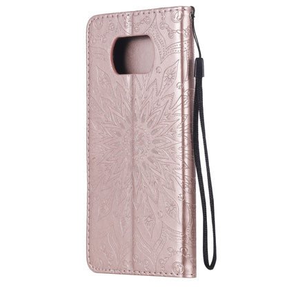 For Xiaomi Poco X3 NFC Pressed Printing Sunflower Pattern Horizontal Flip PU Leather Case with Holder & Card Slots & Wallet & Lanyard(Rose Gold) - Xiaomi Cases by buy2fix | Online Shopping UK | buy2fix