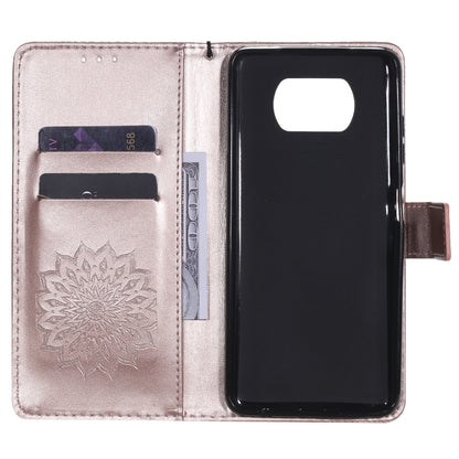 For Xiaomi Poco X3 NFC Pressed Printing Sunflower Pattern Horizontal Flip PU Leather Case with Holder & Card Slots & Wallet & Lanyard(Rose Gold) - Xiaomi Cases by buy2fix | Online Shopping UK | buy2fix