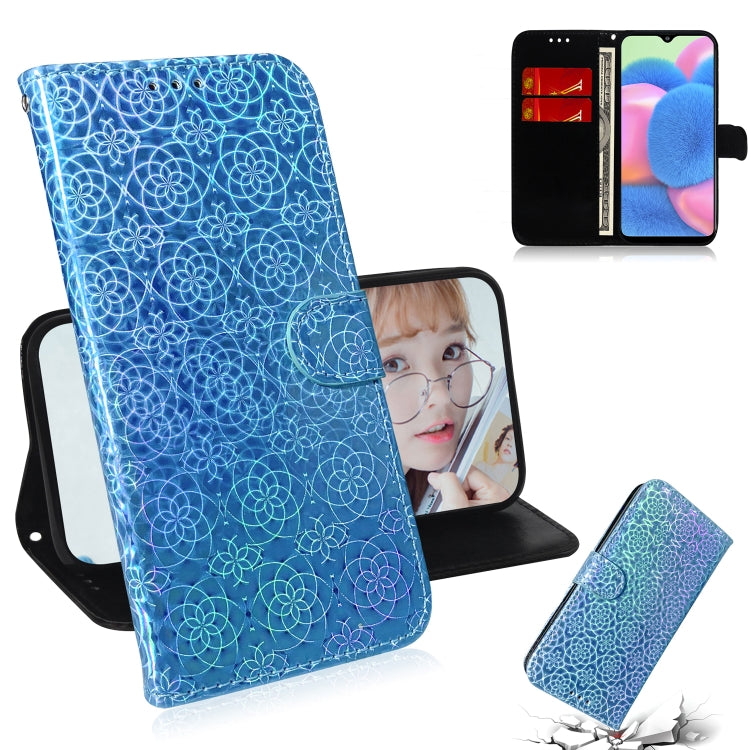 For Galaxy A30s Solid Color Colorful Magnetic Buckle Horizontal Flip PU Leather Case with Holder & Card Slots & Wallet & Lanyard(Blue) by buy2fix